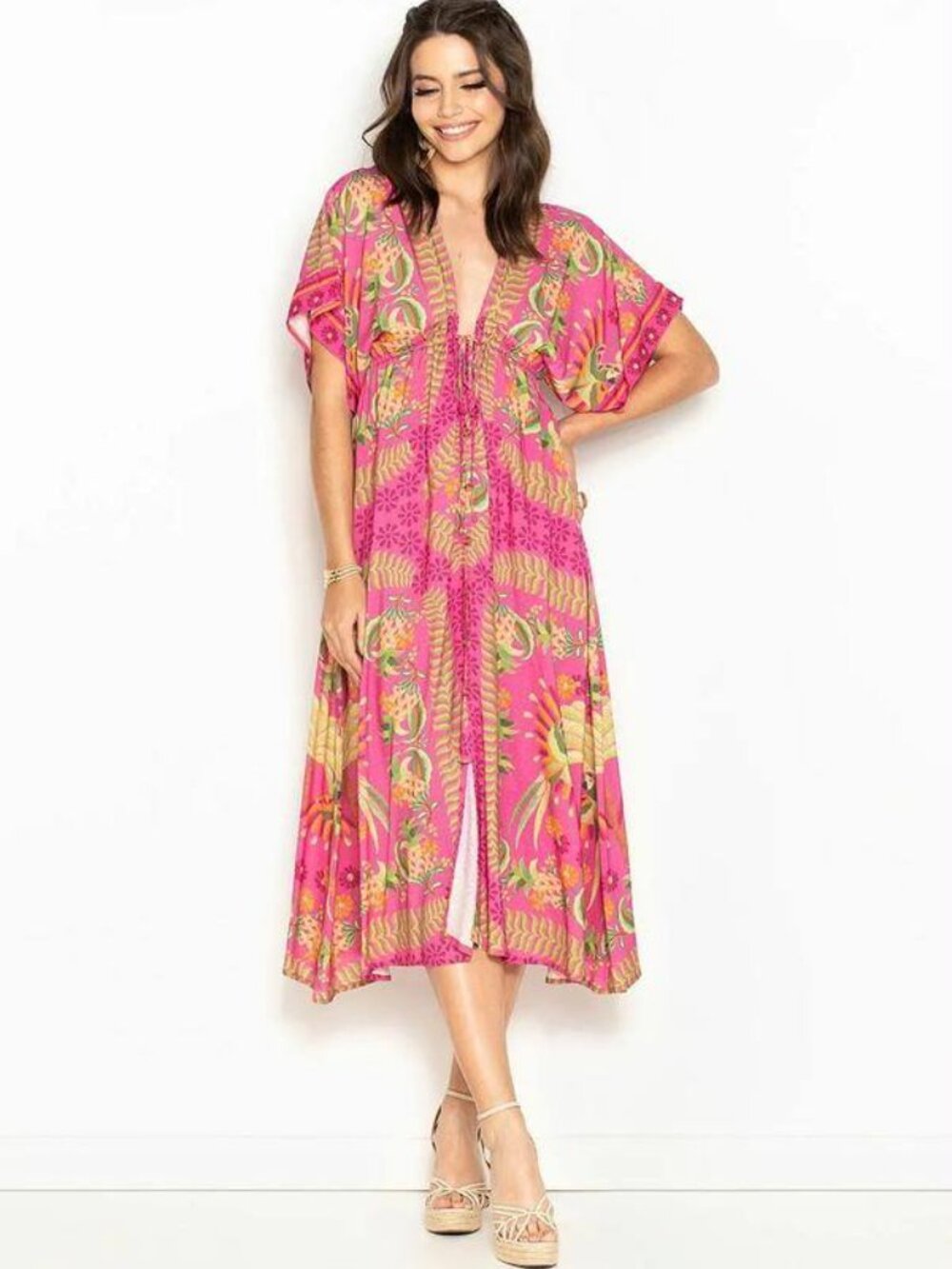 FARM Rio Pink Macaw Tropic Cropped Maxi/Midi sz XS NWT - Brazil line exclusive!!